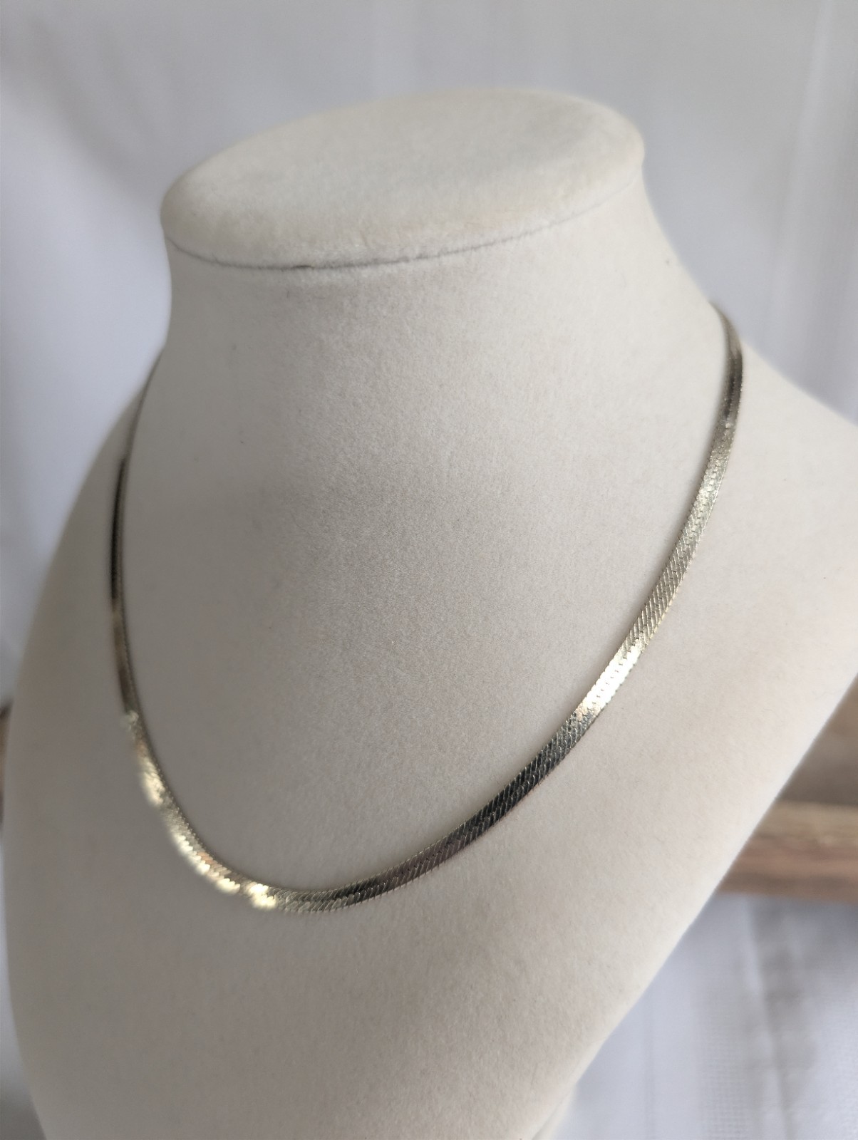 Gold Tone Sterling Silver Herringbone Chain Necklace 3mm 16″
