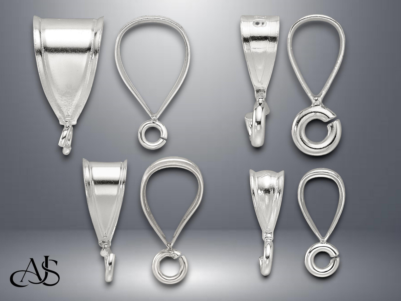 Sterling Silver V Shape Bail with Attached Jump Ring in 7 Sizes