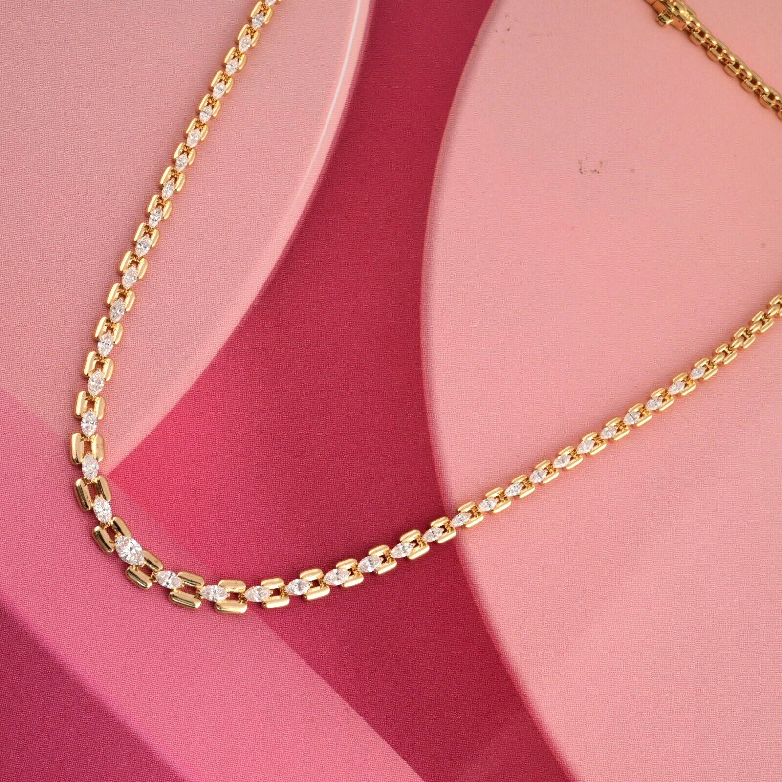 3.16 Ct Lab Grown CVD Marquise Diamond Necklace Anchor Chain 14k Yellow Gold