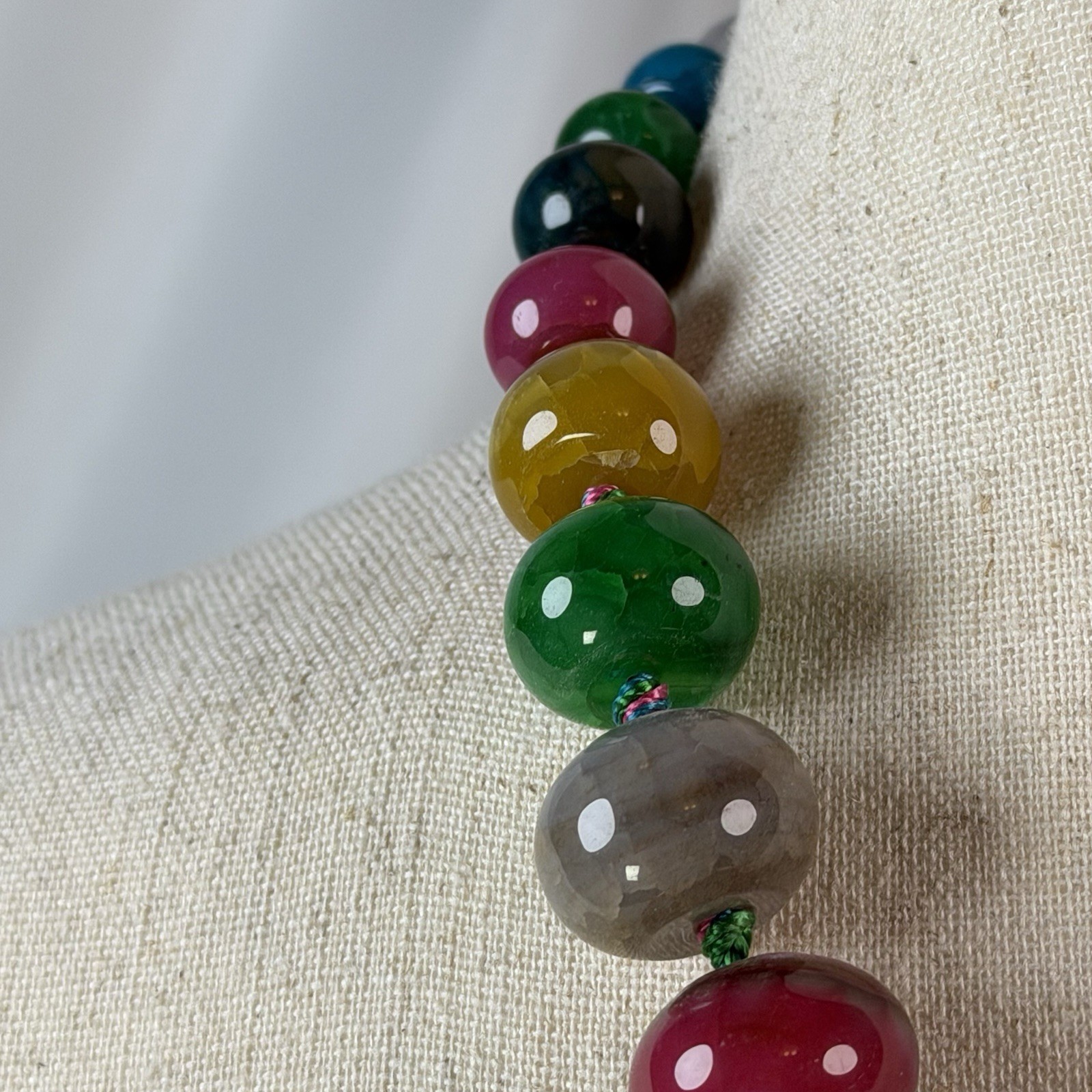 Lucoral LUC Agate Multicolor Knotted Necklace Sterling Silver 925 Clasp 21 In