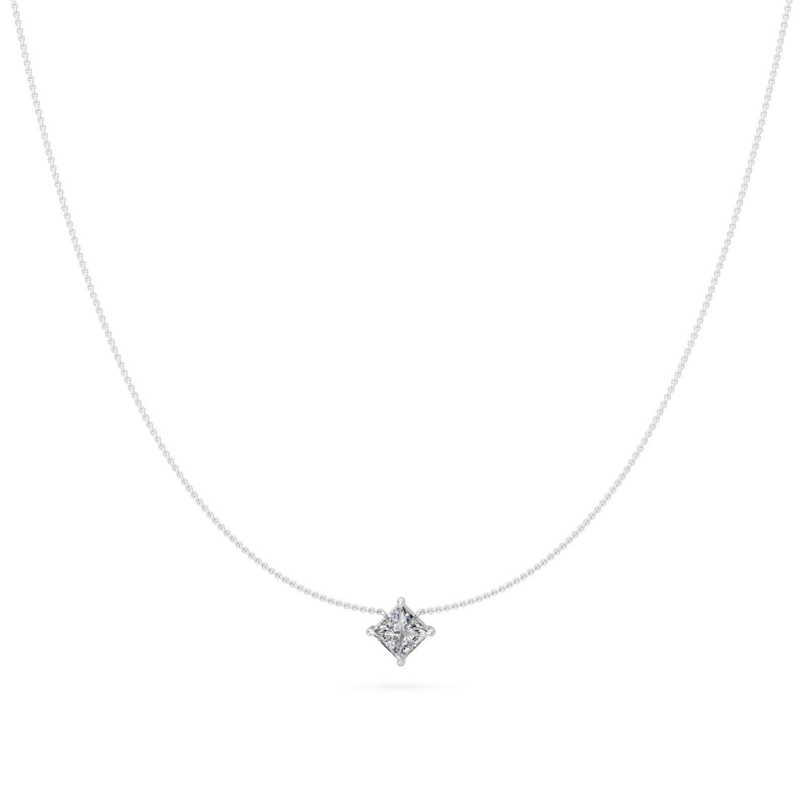 1 Ct Princess Cut Diamond Pendant Necklace VS1 D-F White Gold 14k
