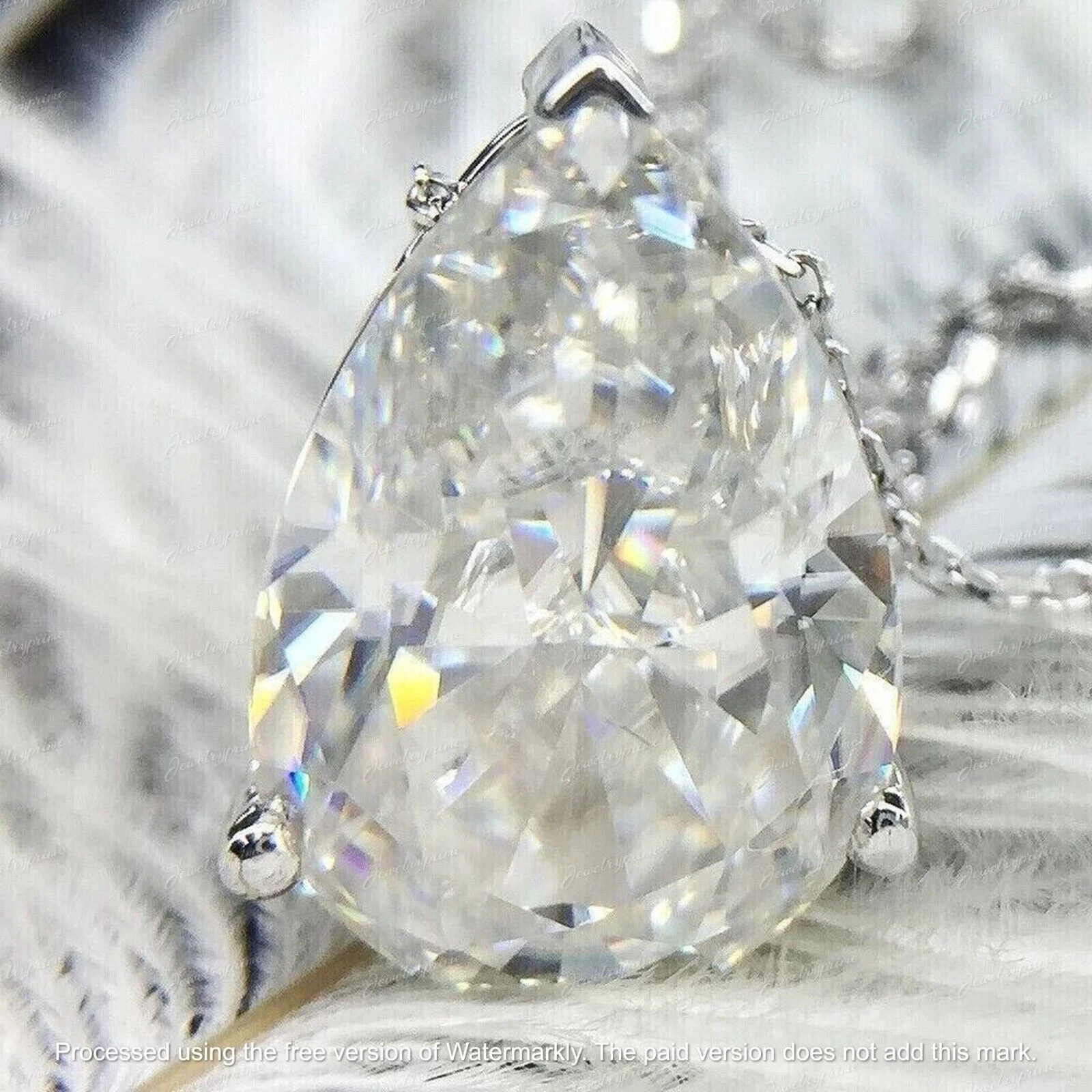 2Ct Pear Cut Lab Created Diamond Solitaire Pendant 14K White Gold Plated Silver