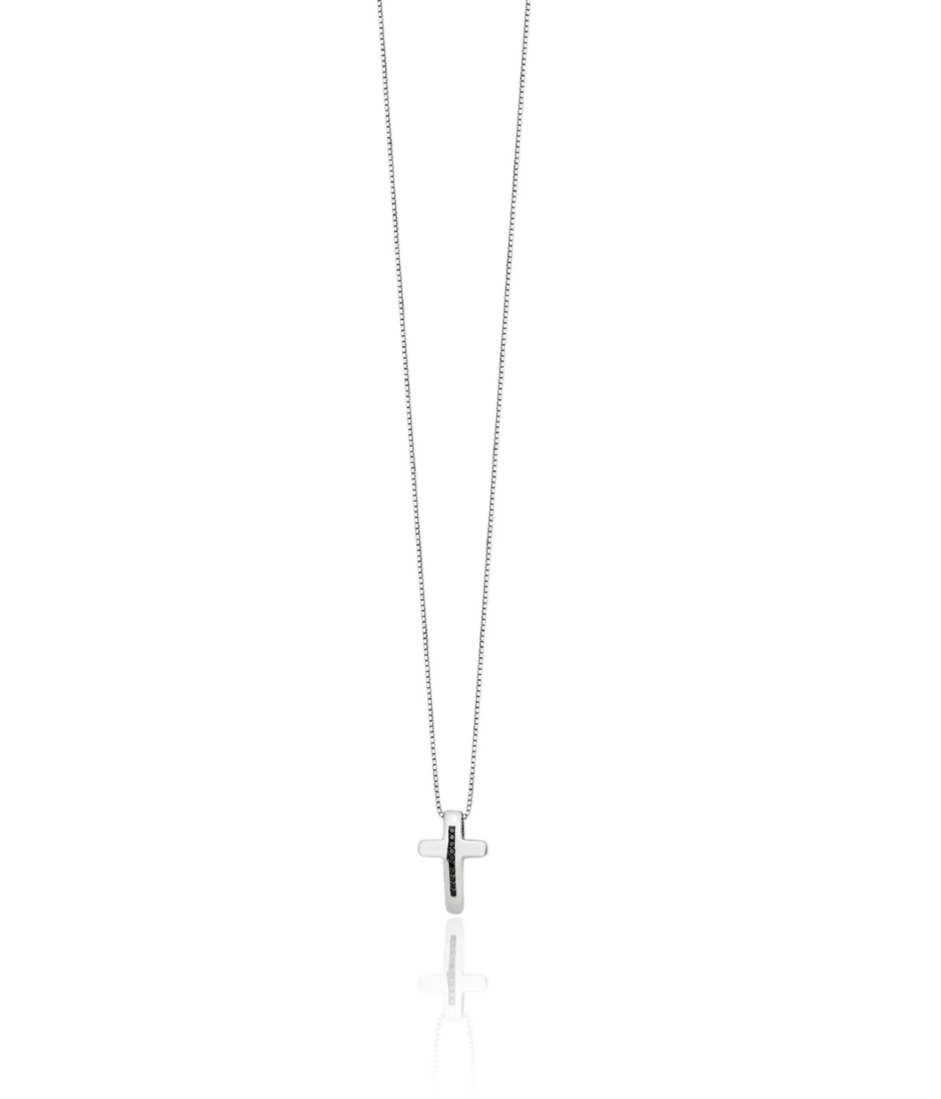 925 Sterling Silver Black Diamond Cross Chain Necklace