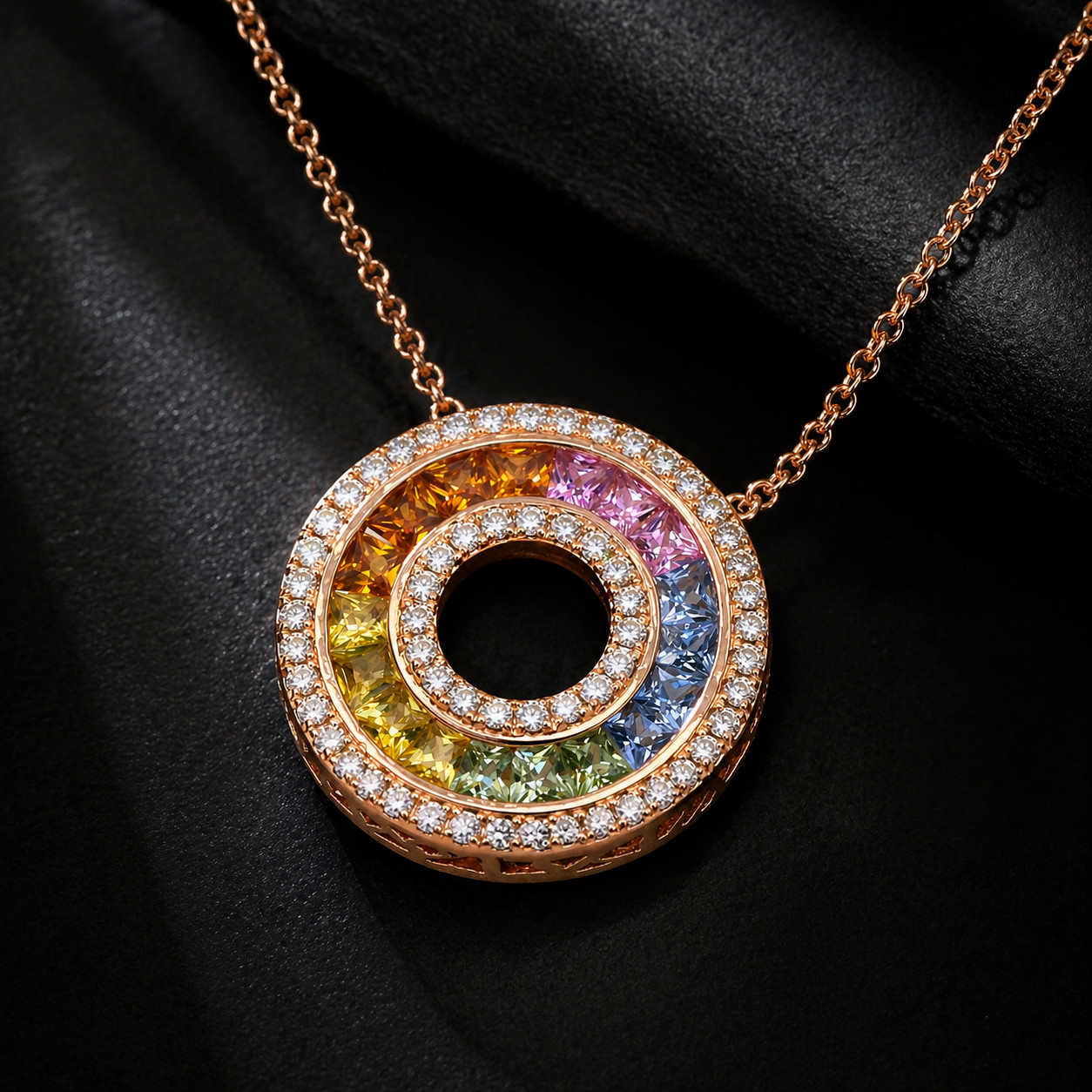 1.46ct Rainbow Sapphire Diamond Pendant 14KR | Natural Multi-Color Sapphire