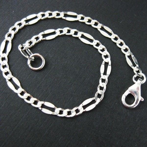 Sterling Silver Necklace – Fancy Figaro Chain – Made In Italy (7-36″) All Sizes