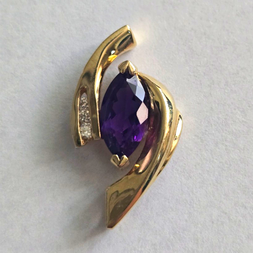 14K Yellow Gold Marquise Purple Amethyst Prong-Set Pendant