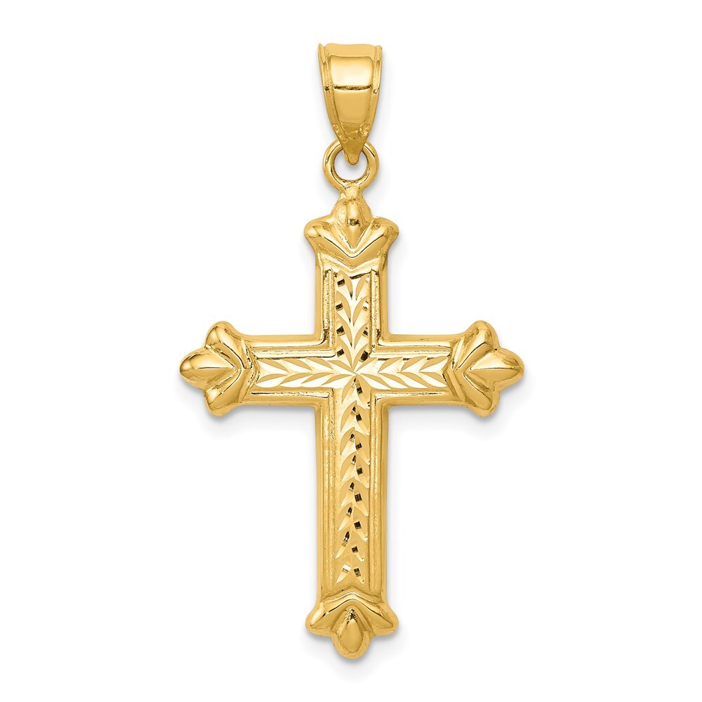 Real 14kt Yellow Gold Reversible Diamond-cut Cross Pendant