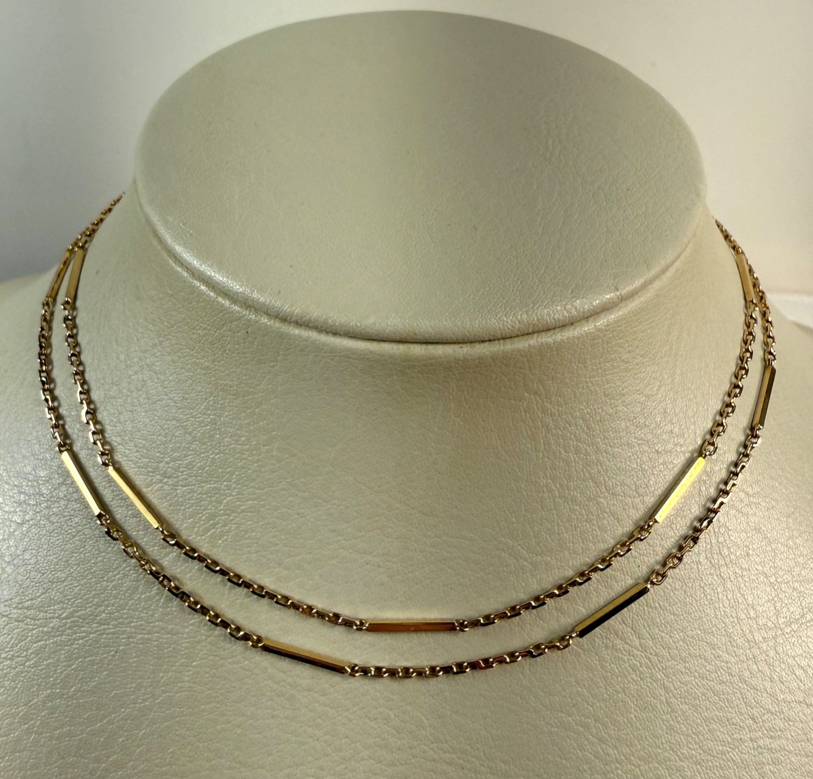 Antique 14k Yellow Gold Bar Link Necklace Chain 25″