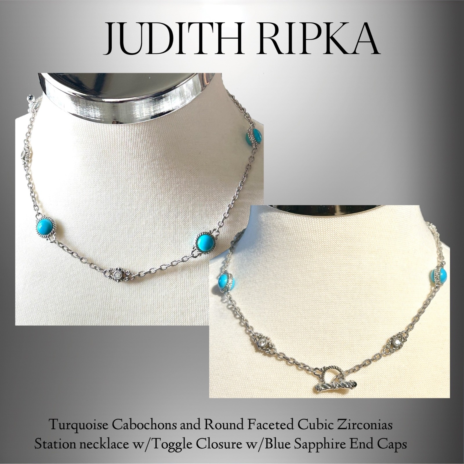 Judith Ripka QVC 925/Turquoise & Cubic Zirconia 17” Station Necklace.