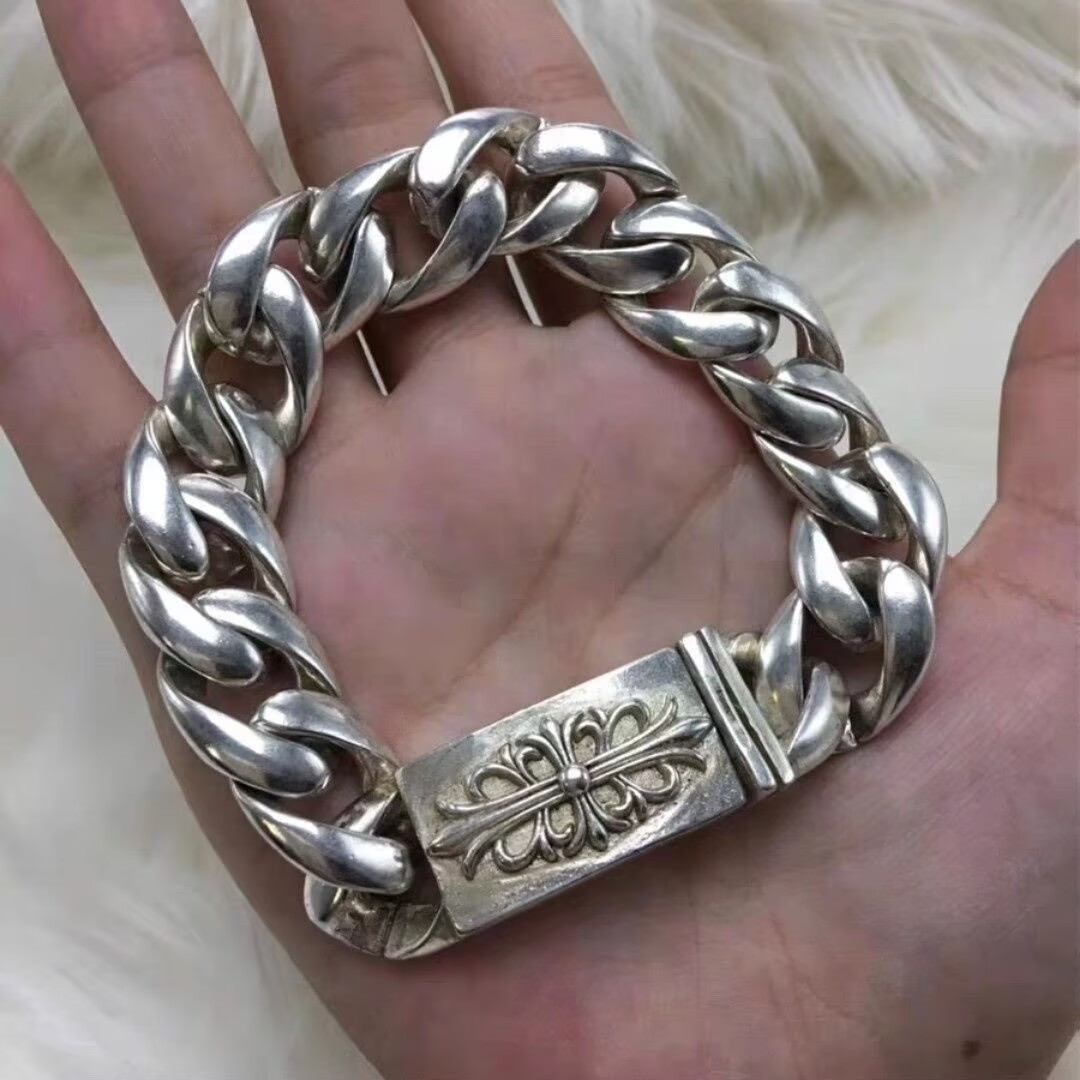 HEAVY & THICK ! MEN’S SILVER CURB WRAP BRACELET 80g