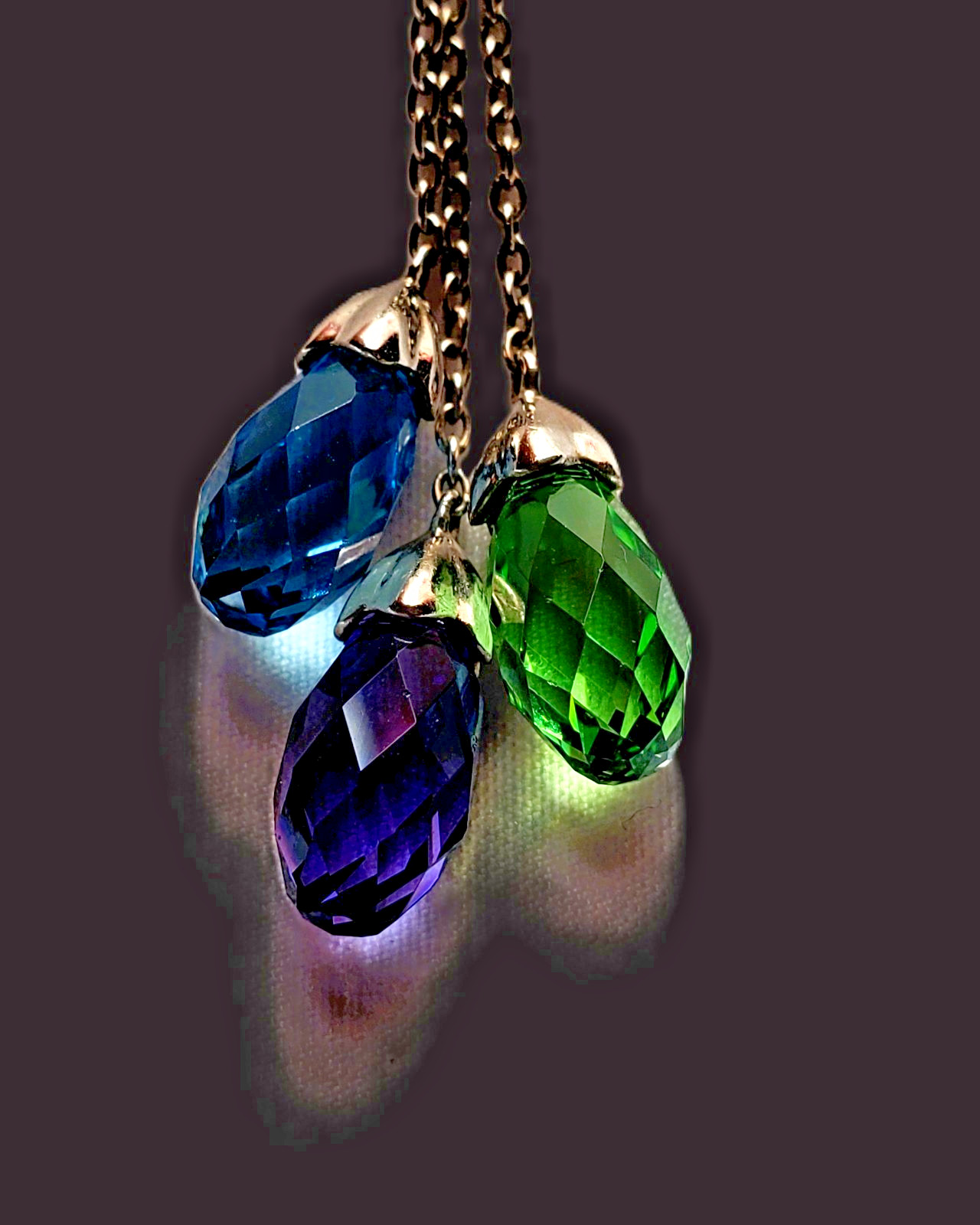 Crystal Briolette Tri-Gemstone Drop Necklace Silver Rhodium Multi-Color