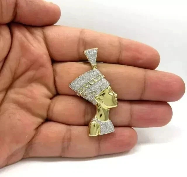 1Ct Round Cut Real Moissanite 14k Yellow Gold Plated Unique Queen Pendant