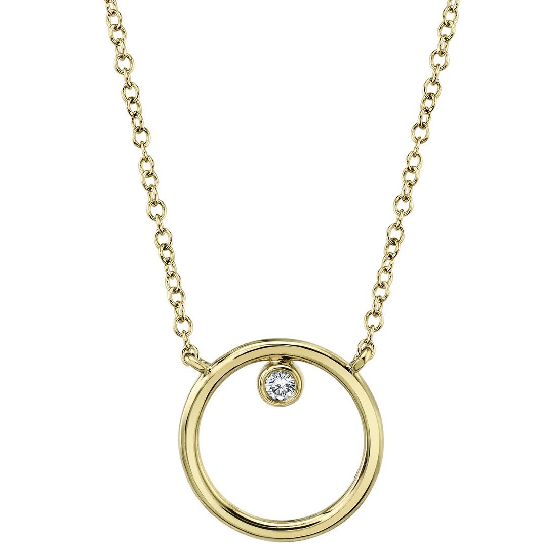 Solid 14K Gold Solitaire Diamond Open Circle Pendant Necklace New Year Gifts