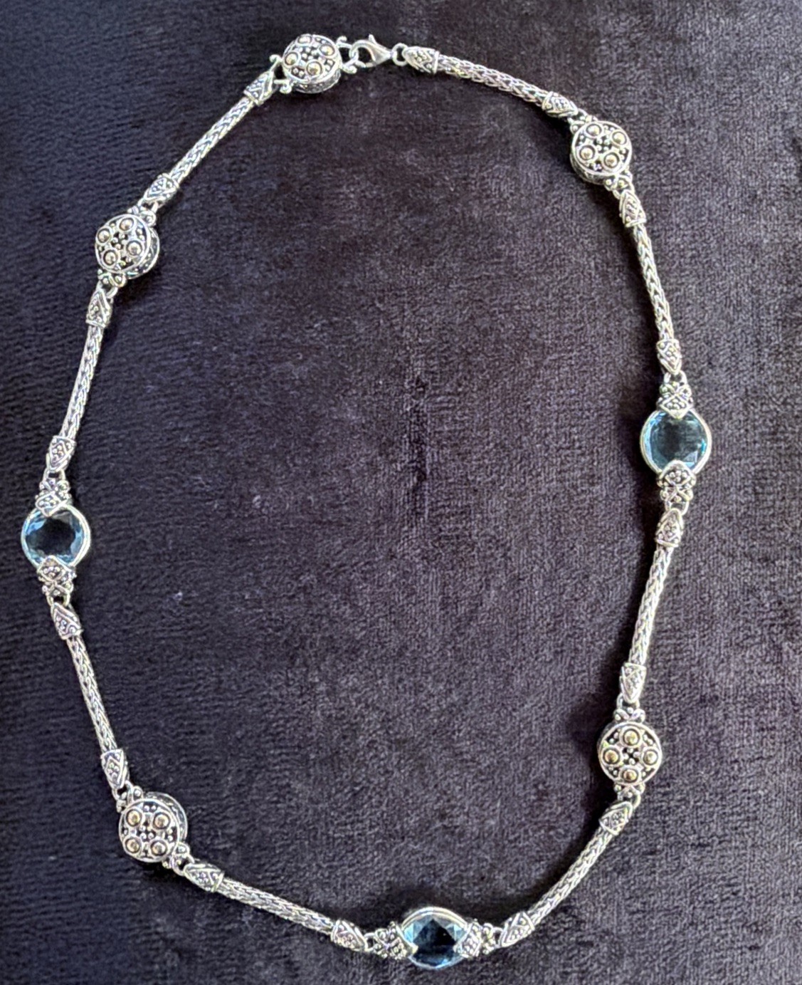 John Hardy Blue Topaz Dot Station Necklace 16″ – Sterling 925 Yellow Gold 18k