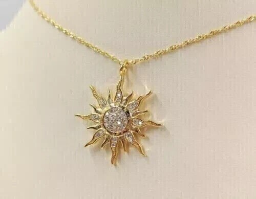 2 Ct Round Cut Lab Created Diamond Sun Pendant Necklace 14k Yellow Gold Plated