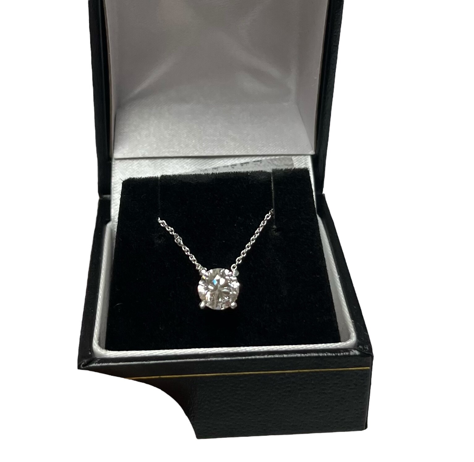 1.00ctw Round Solitaire Lab Grown Diamond Necklace 14K White Gold 18″