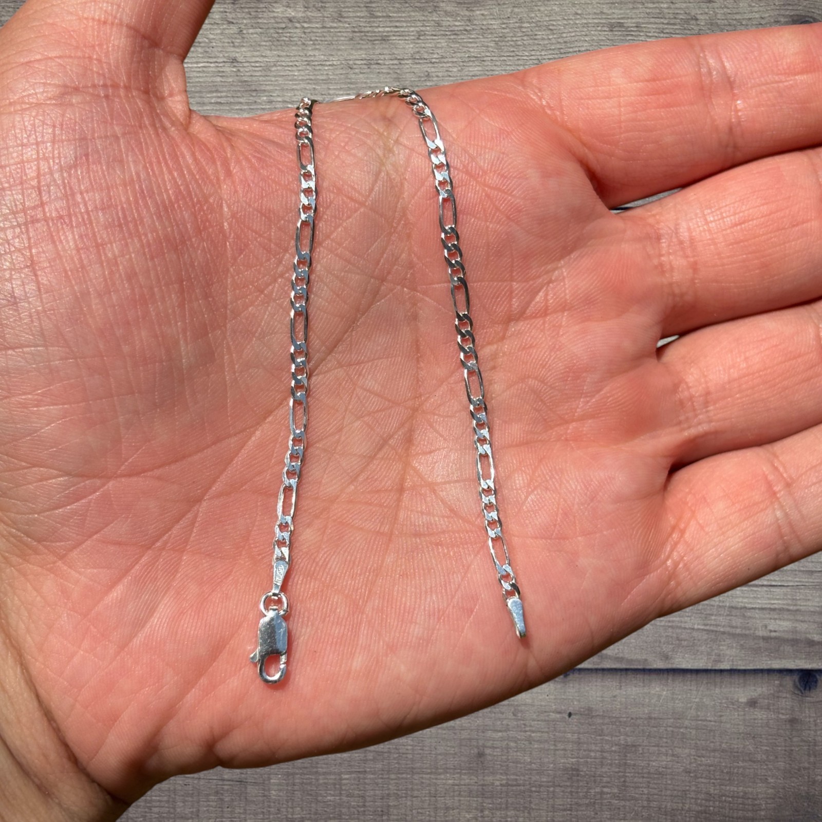 2.5mm Figaro Bracelet Link – Real Solid 925 Sterling Silver Or 14k Gold Vermeil