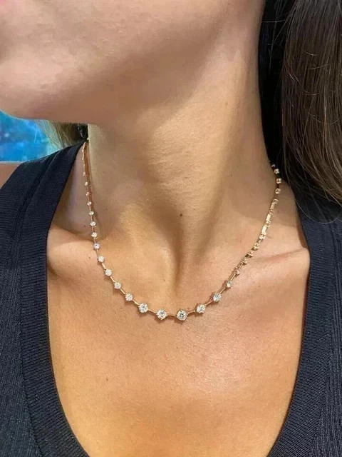 6Ct Round Lab Created Diamond Tennis 14k Yellow Gold Plated 16″ Choker Necklace