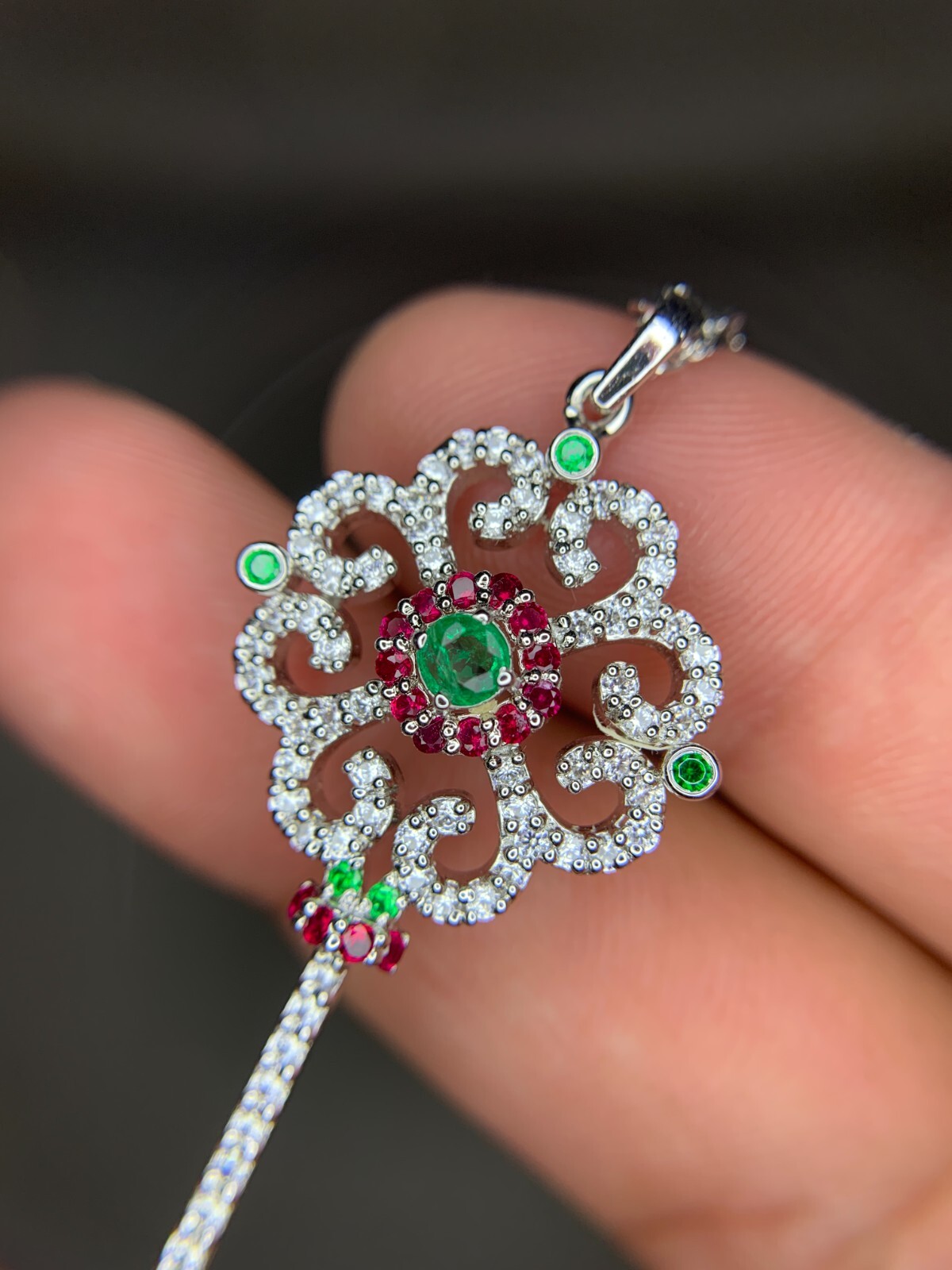 Natural Emerald From Punjshir Aghanistan In Key Necklace In 925 Sterling SIlver