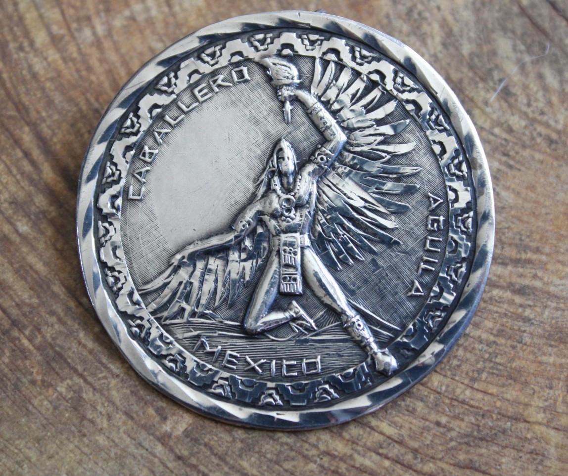 Caballero Aguila Sterling Silver Eagle Warrior Pendant & Pin Taxco Mexico