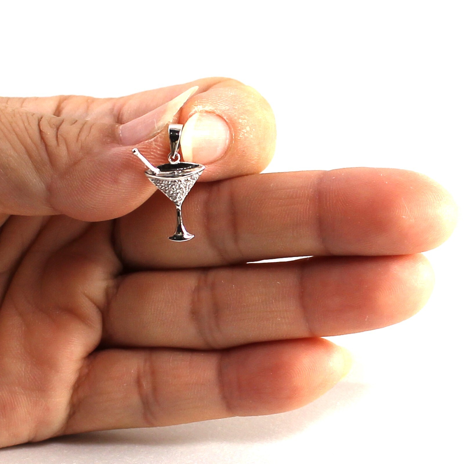 Beautiful Cocktail Cup Design 14kt Solid White Gold Diamond Pendant Necklace