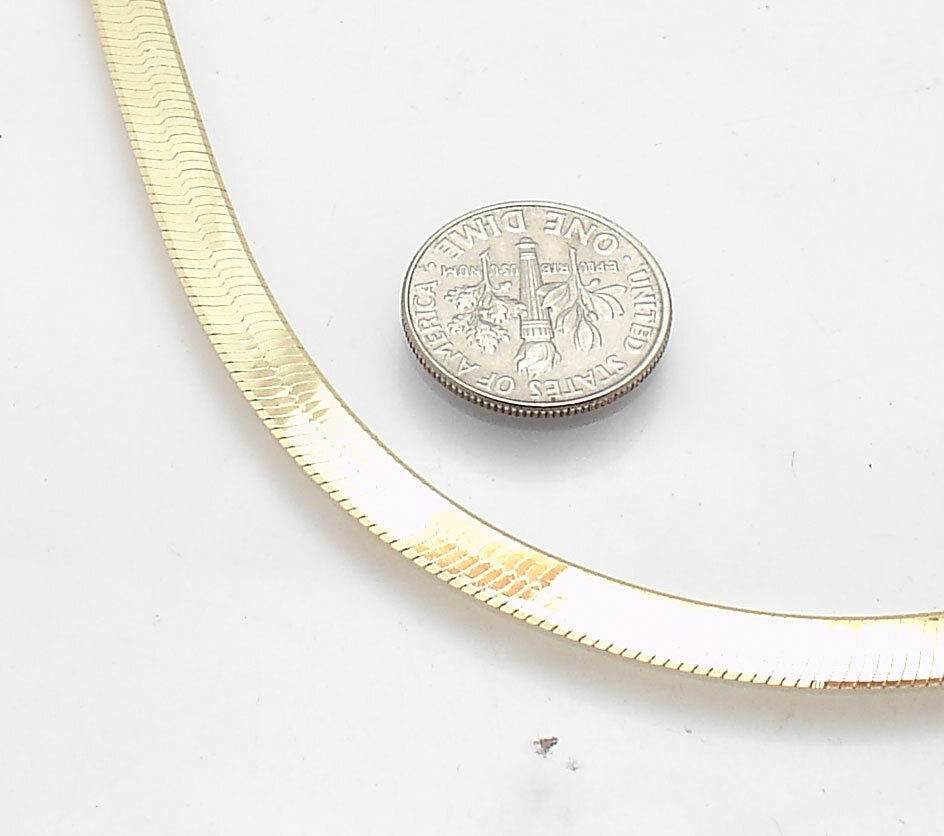 Reversible Herringbone Chain Necklace 14K Yellow Gold Plated Two-tone Silver
