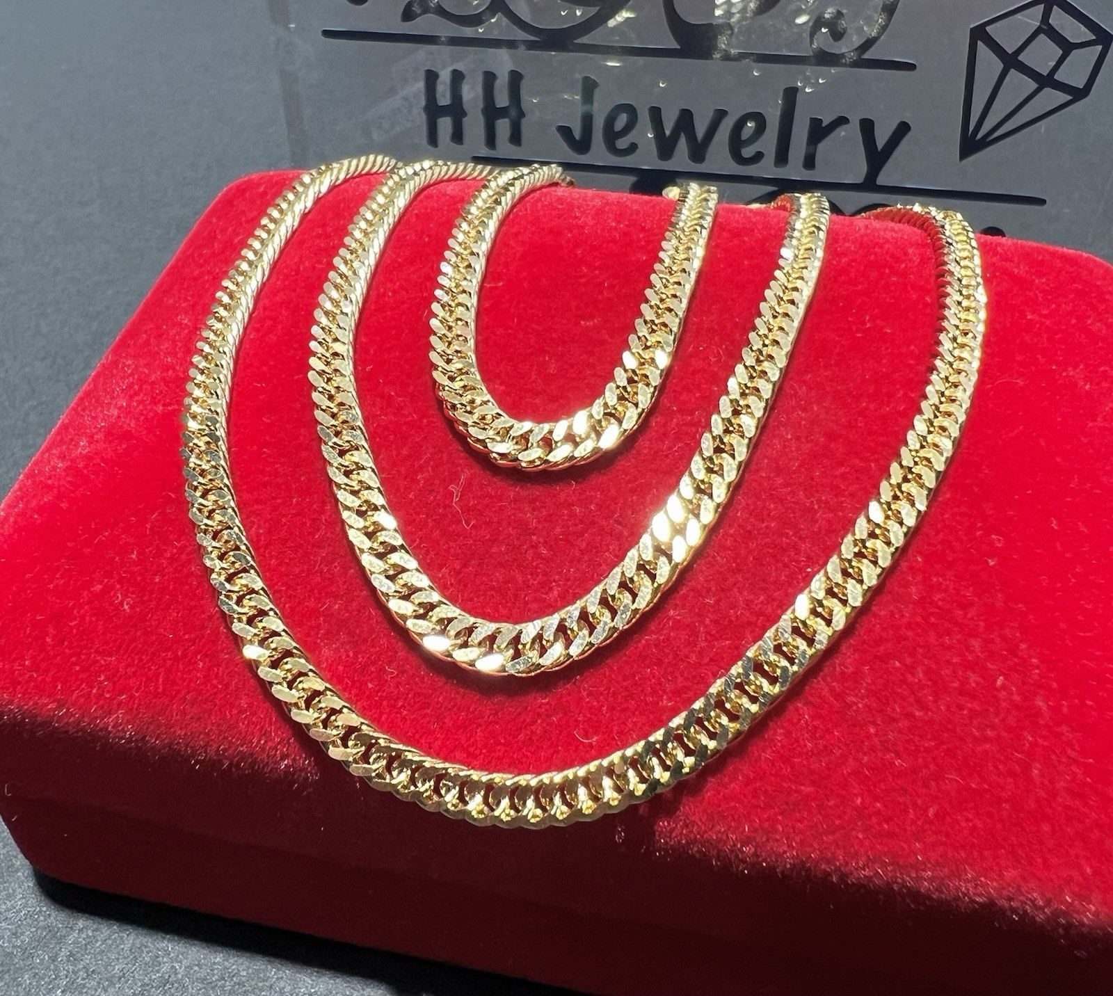18K Yellow Gold Double Curb Cuban Chain Necklace 18 Inches