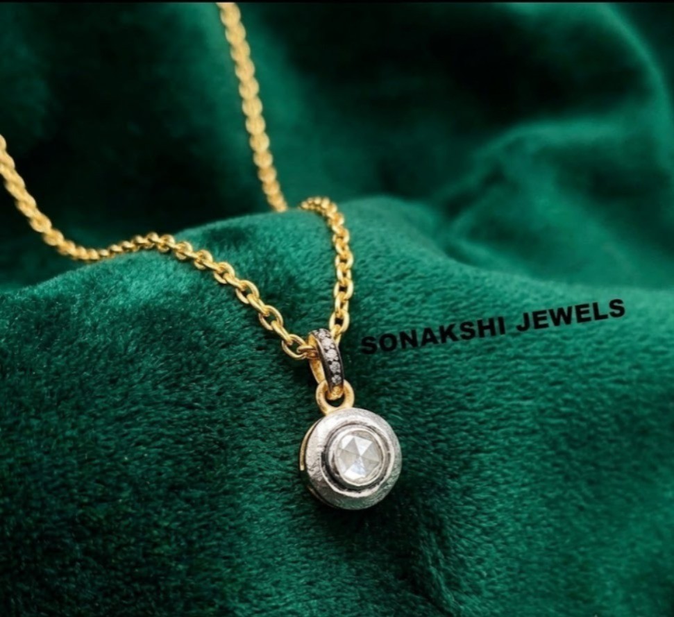 Handmade Polki Diamond Pendant: 925 Sterling Silver Halo Jewelry Pendant