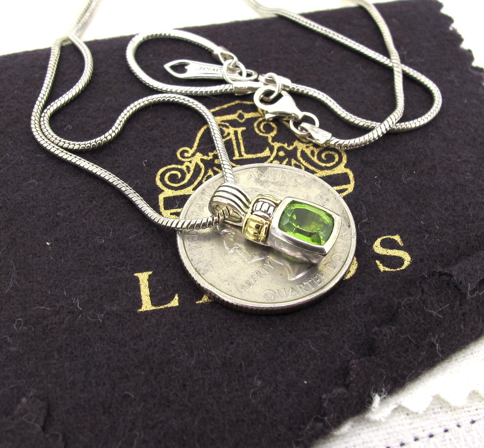 Caviar Lagos 18k Yellow Gold & Sterling Silver Peridot Stone Adjustable Necklace
