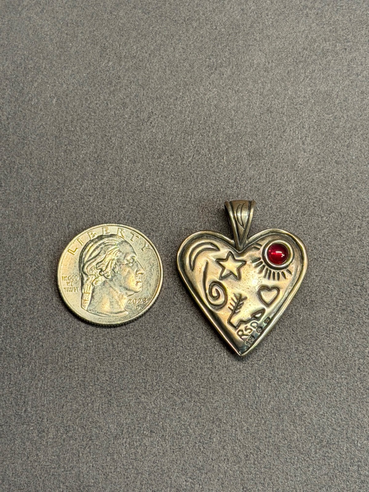 Robert Shields RSD Sterling Silver Garnet Reversible Celebration Heart Pendant
