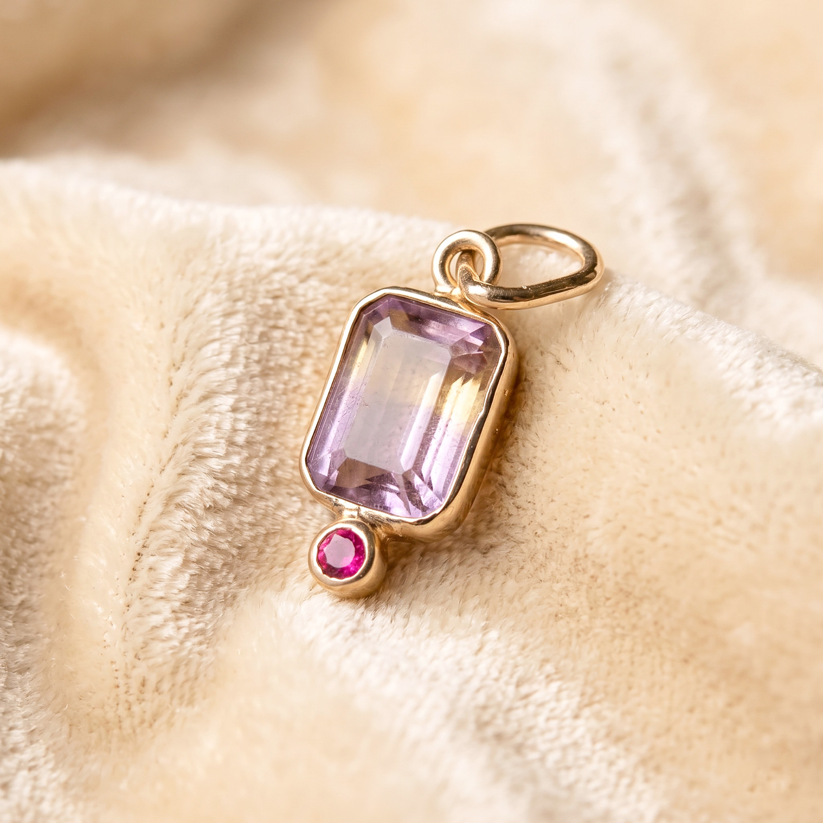 Natural Ametrine & Ruby Pendant For Necklace/Bracelet, 14k Gold Pendant Gift Mom