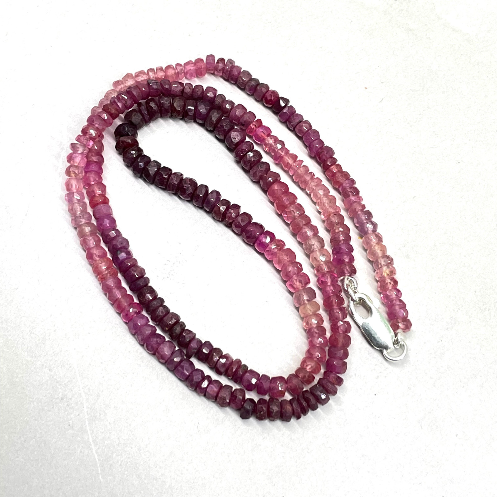 18″ Natural Ruby Necklace 3-4mm Shaded Facetted Beads 925 Silver Clasp