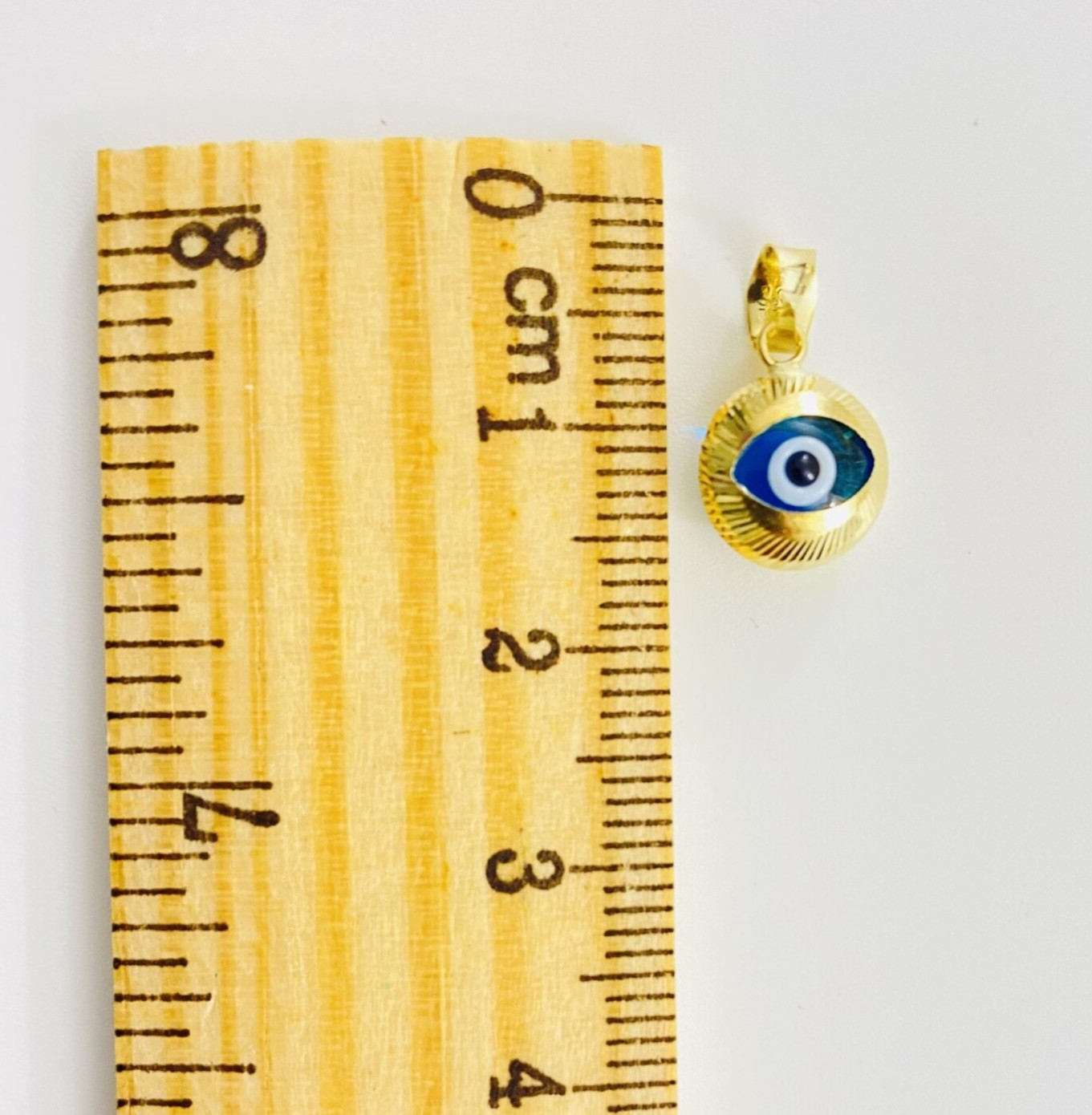 14K SOLID GOLD ROUND EVIL EYE PENDANT – 15mm x 9mm- 14k Solid Gold – PT454