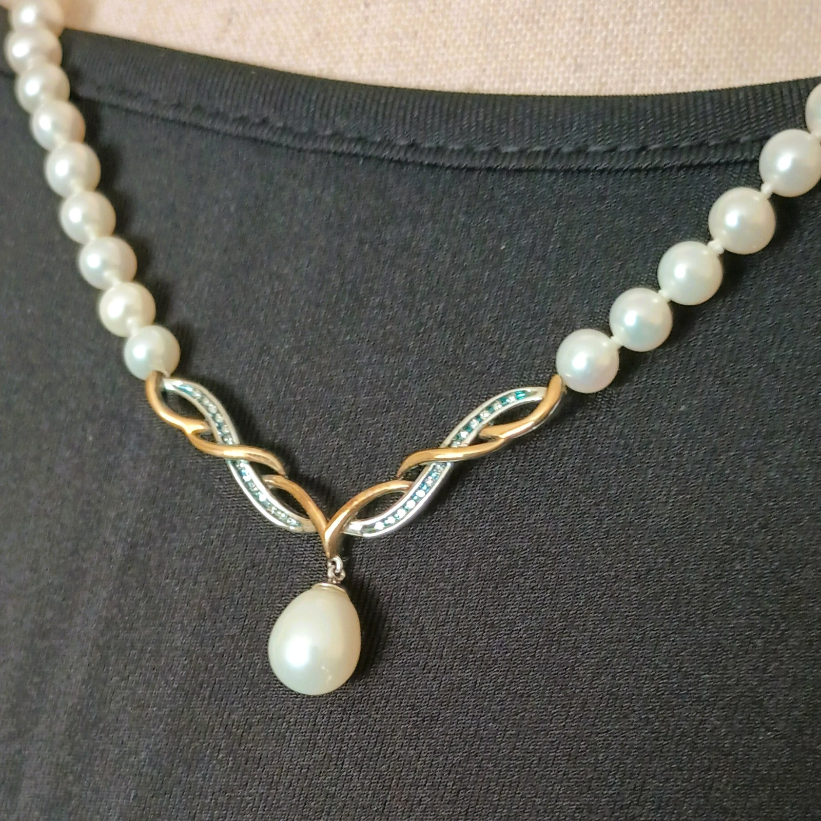 Ocean Treasures Cultured Pearls 16″ 925 Sterling Silver 14KG Teardrop Necklace