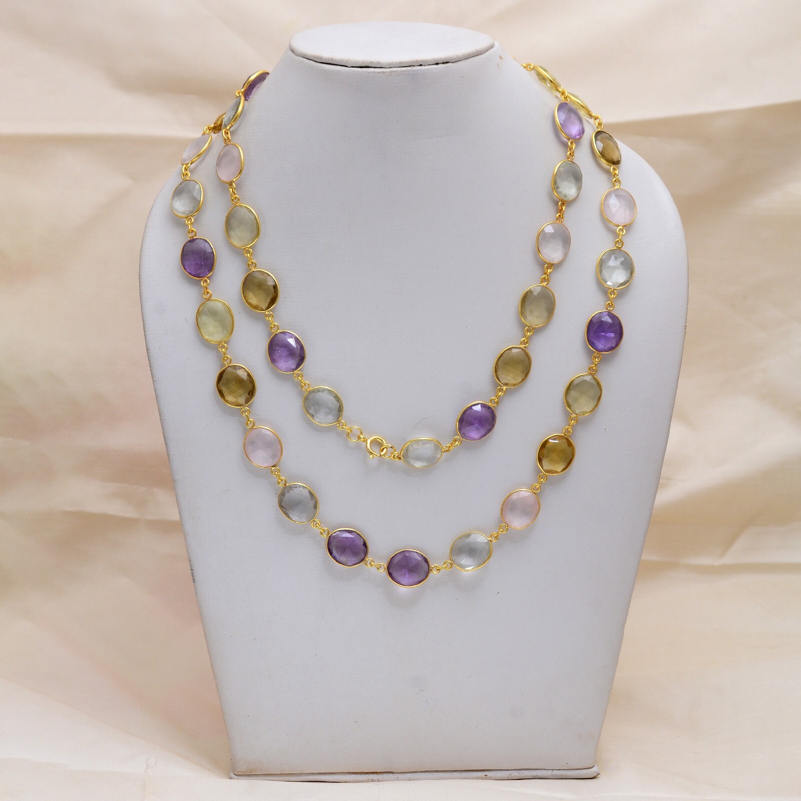 Amethyst Silver Chain,Quartz Bezel Chain,Multi color Chain,Silver Jewelry