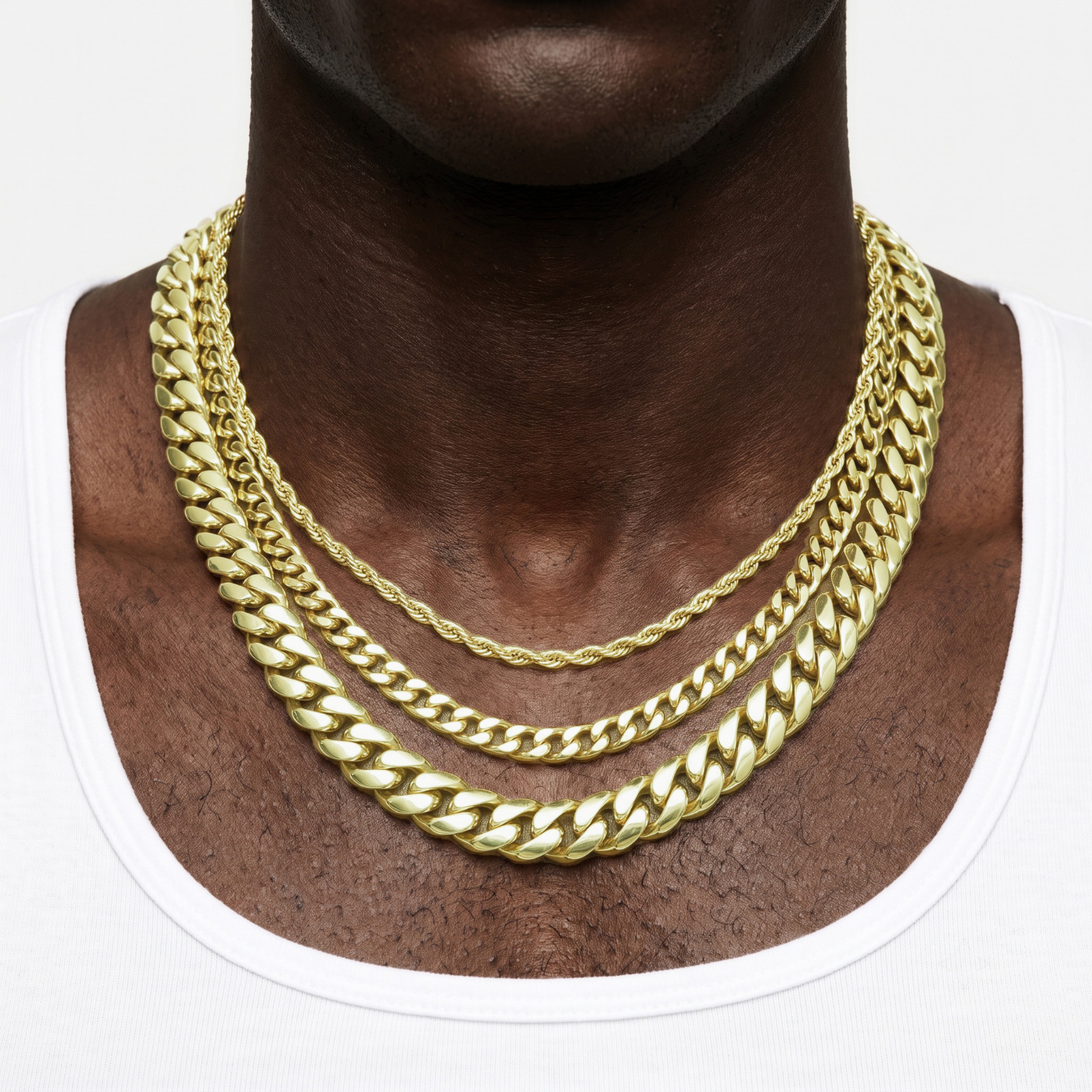 14K gold plated stainless steel cuban link necklace andbracelet for men or women
