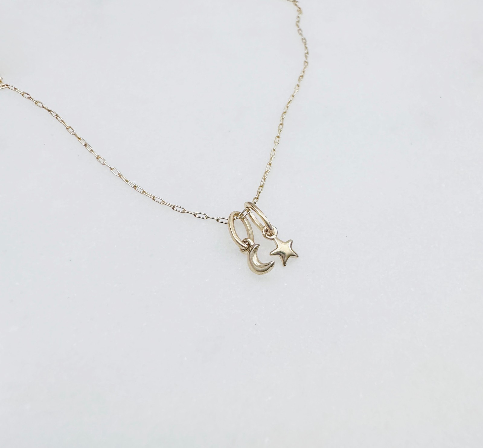 14K Solid Yellow Gold Tiny – Very Small Celestial Star & Moon Charm Pendant LOT