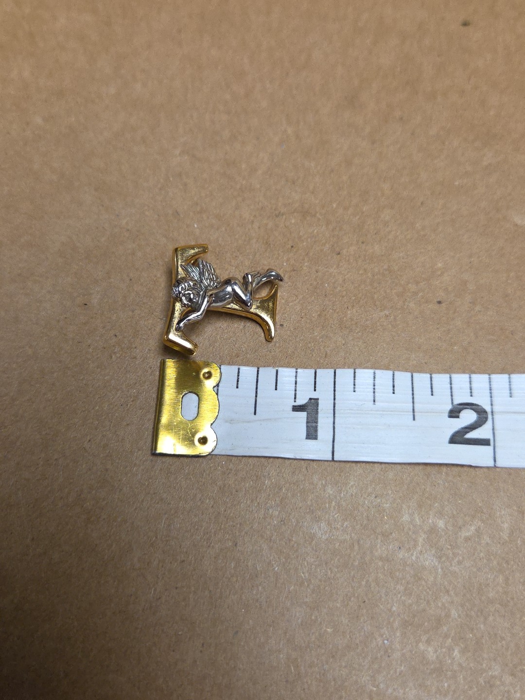 UTC 925 Sterling Silver & Gold Plate Baby Cherub & Letter T Pendant On Necklace