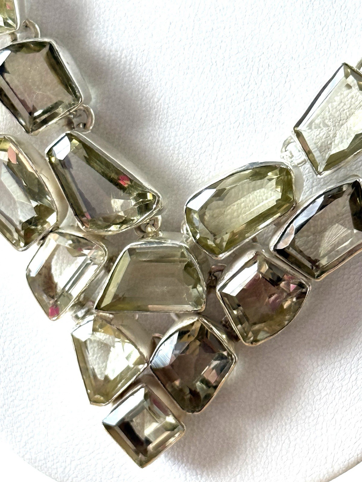 Quartz Sterling Silver .925 Statement Necklace Natural Stones Light Green/gray
