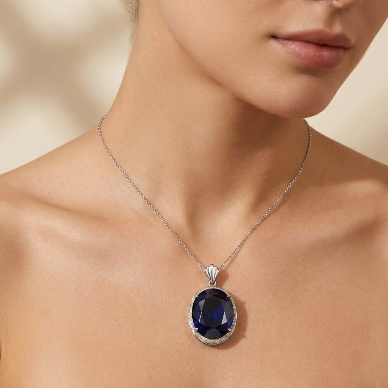Striking Midnight Blue Sapphire 31.40Ct 925 Sterling Silver White Gold Pendants