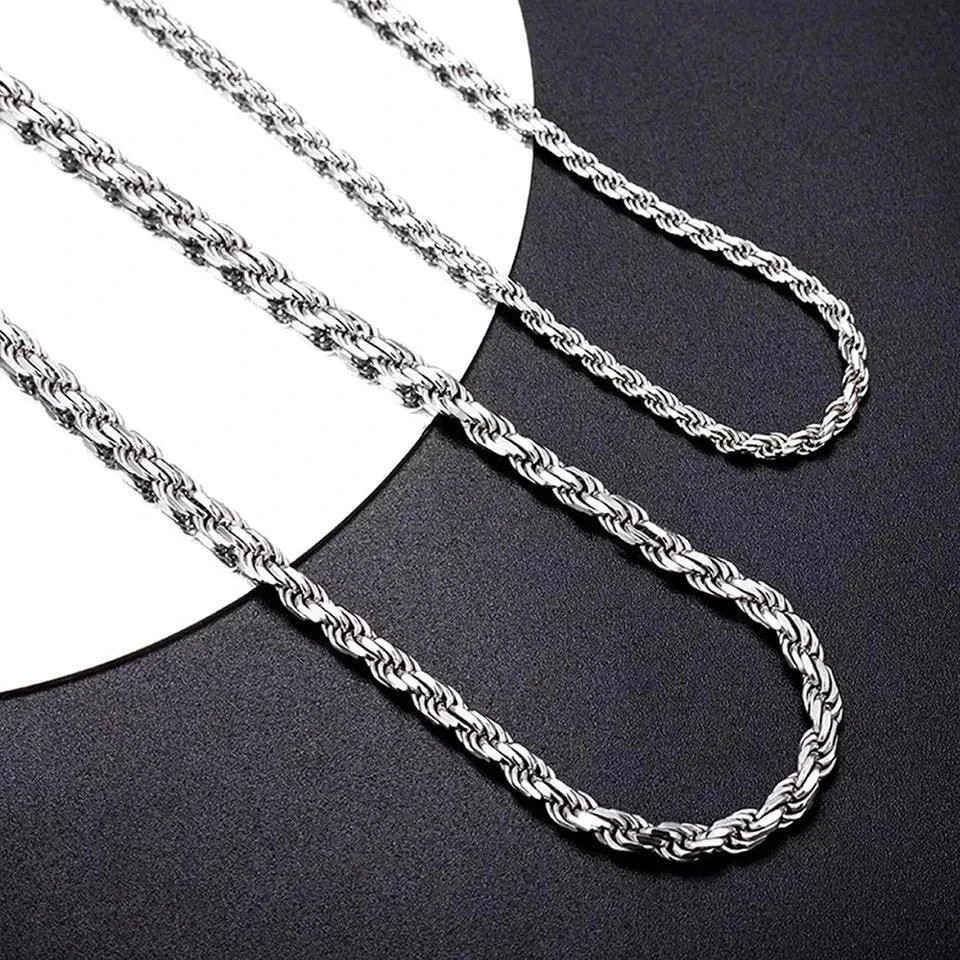 4mm Diamond Cut Solid 925 Sterling Silver Italian Rope Chain Men’s Necklace