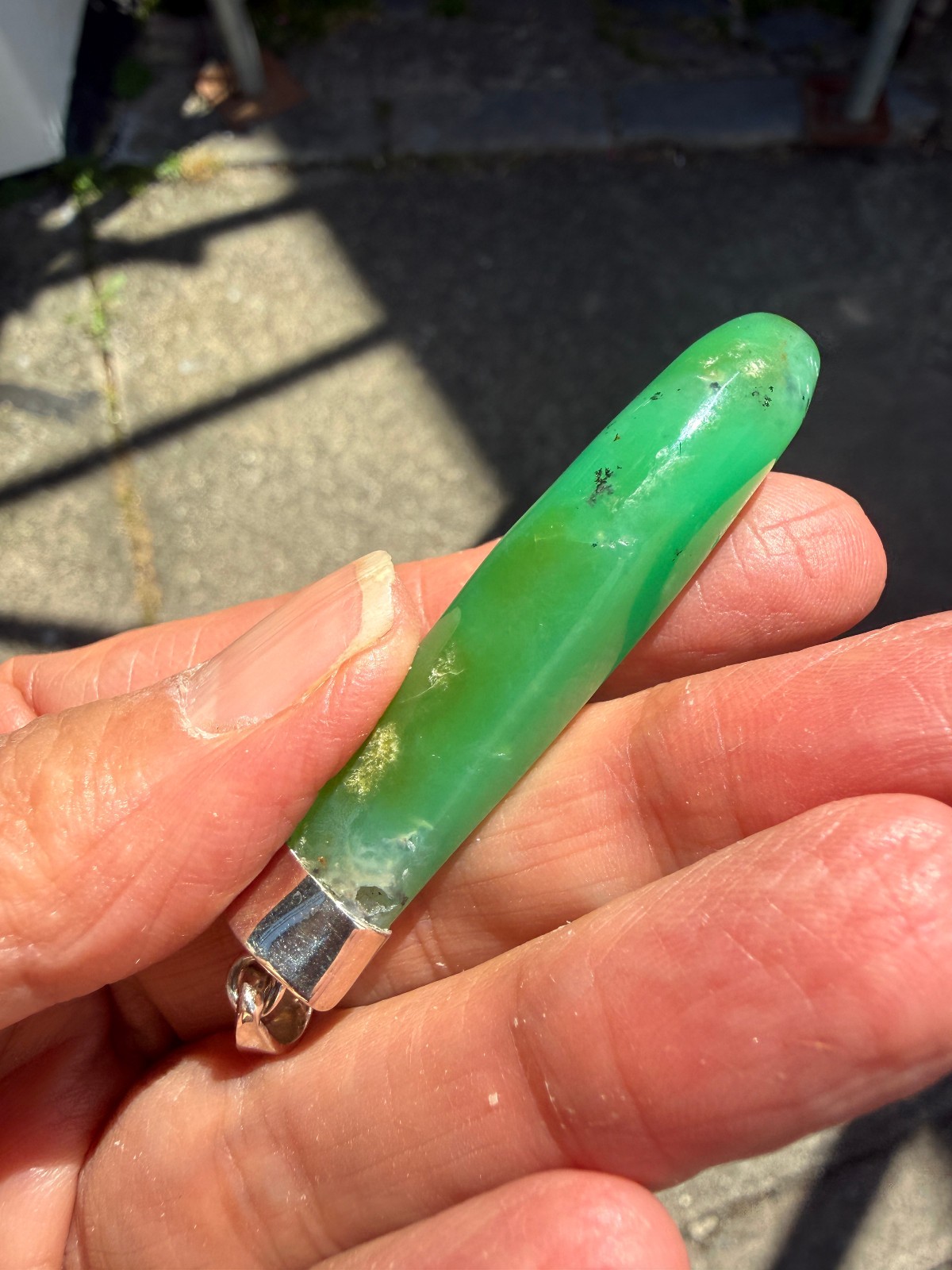 Chrysoprase Crystal Point Polished Pendant Healing Silver 925 Healing Natural Lg
