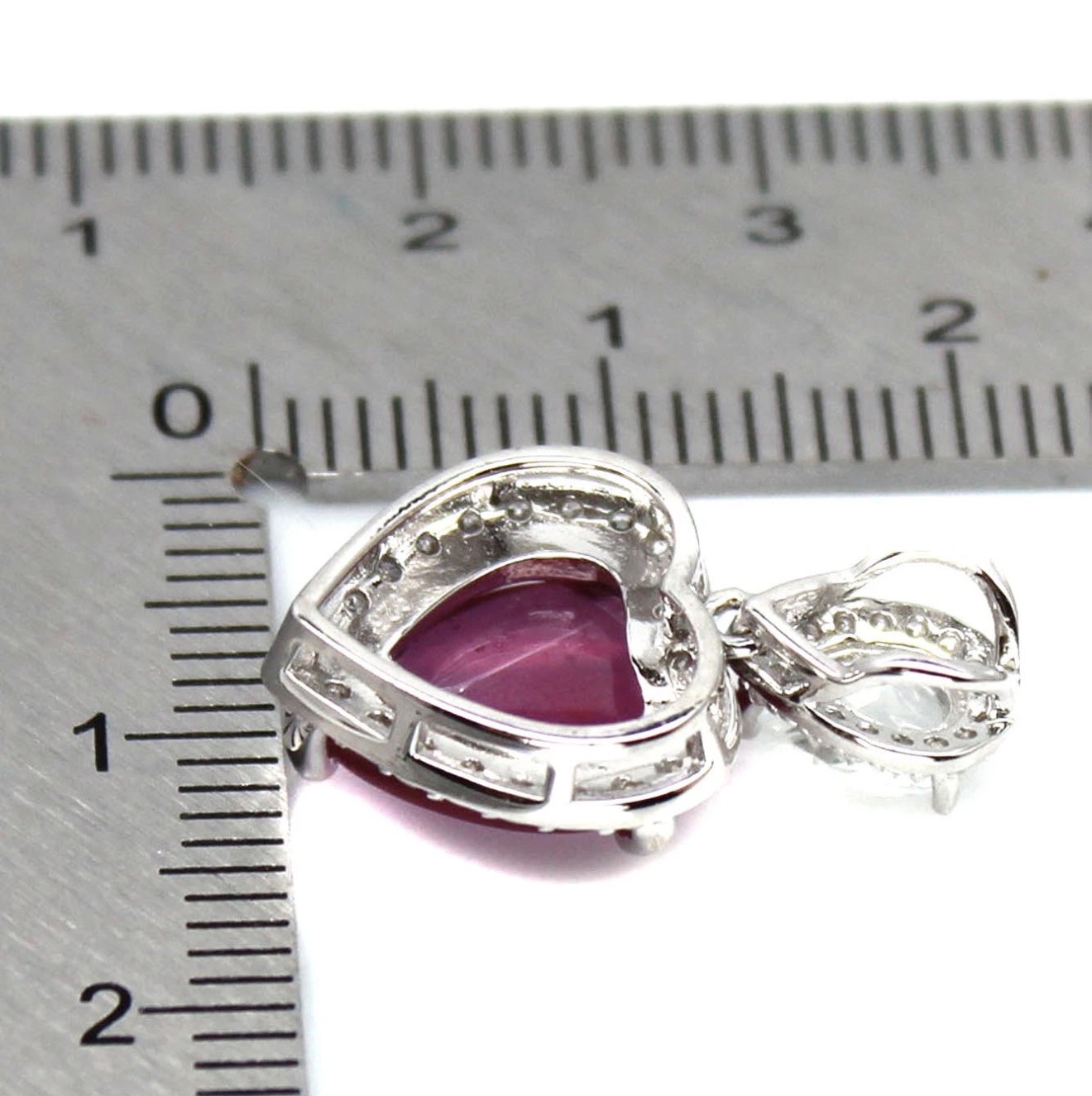 Stunning Natural Red Ruby 9x11mm & White Topaz 925 Sterling Pendant Necklace 18”