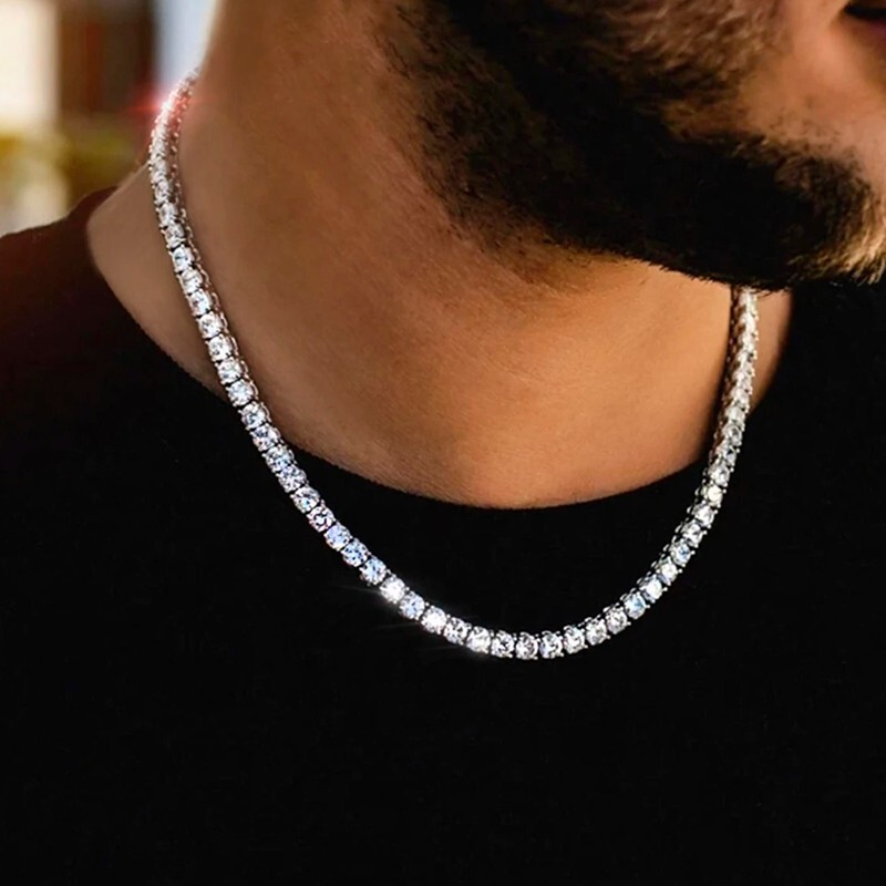 6.5mm Round Real Moissanite Tennis Necklace Hip Hop 925 Sterling Silver Chain