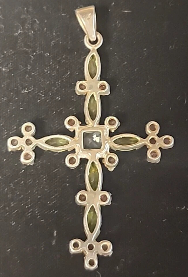 925 STERLING SIL.VER CROSS Pink Green Blue 2.5″ Long