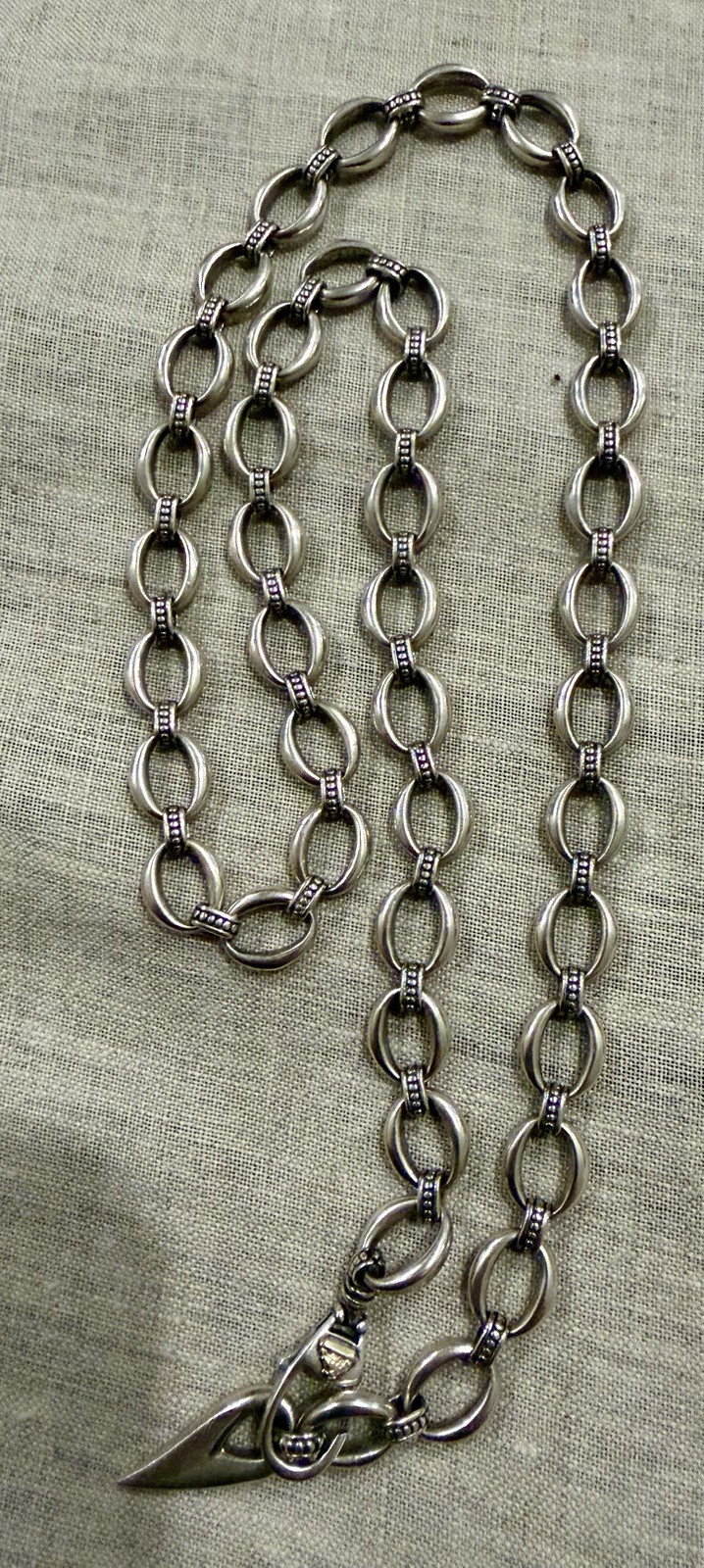 Vtg Lagos Caviar Signature Link Chain Necklace Heart Charm Sterling Gold 24”