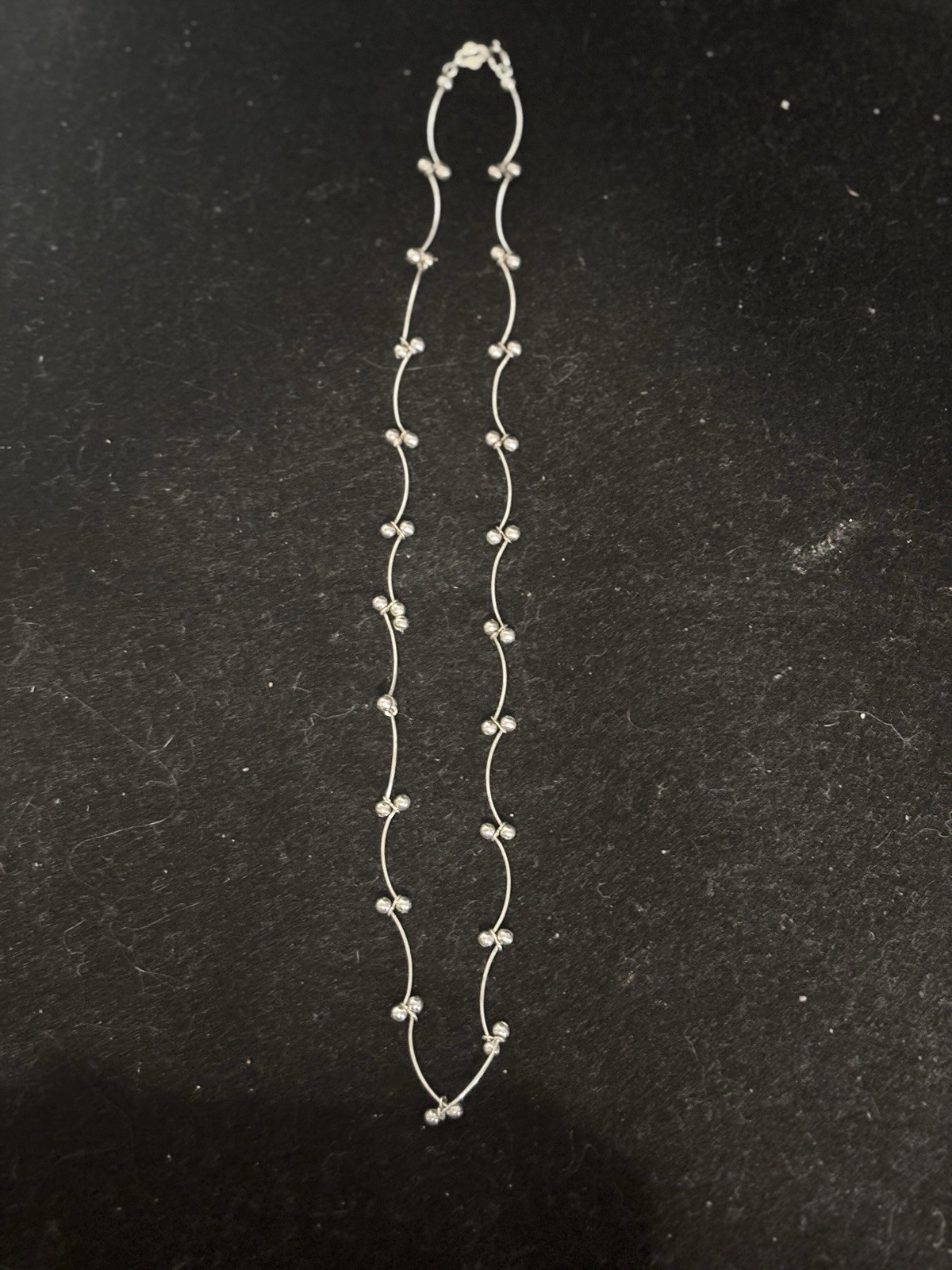 925 Sterling Silver Bar Link Beaded Choker Necklace 17.5 Inches IBB Stamped