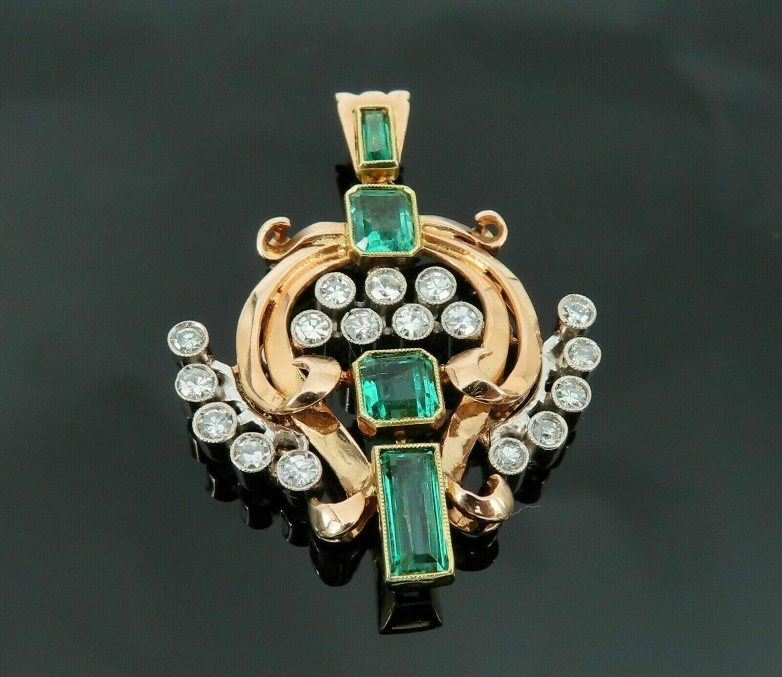 Lab Created Emerald Unique Pendant 3Ct Emerald Cut 14K Yellow Gold Plated Silver
