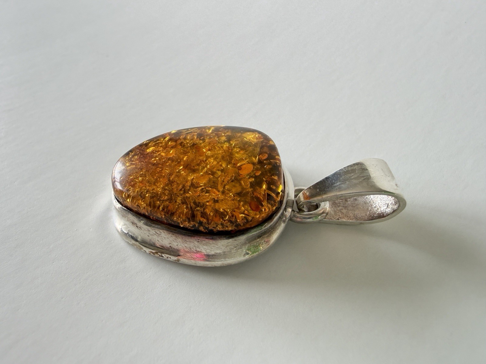 Amber Stone In Sterling Silver Pendant
