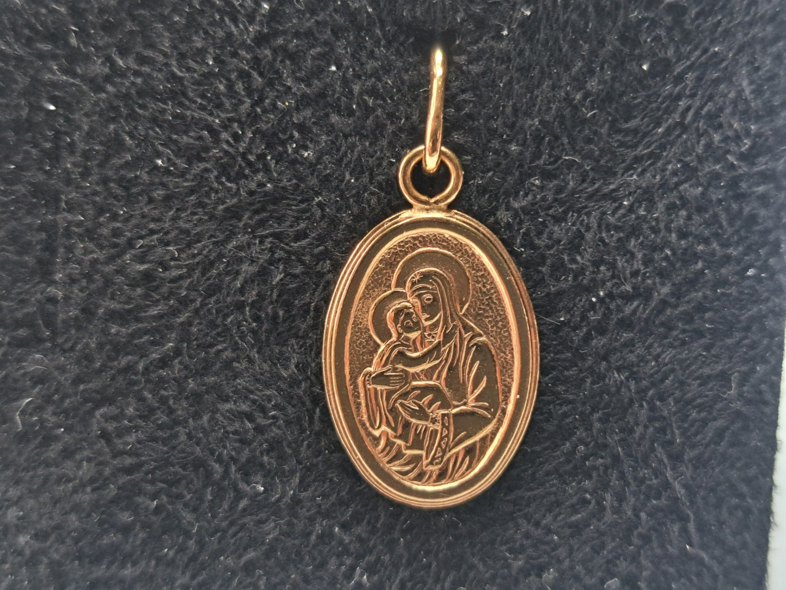 Golden Amulet Icon Mother of God of Vladimir 585 Gold Ukraine ZKYU 1.09 grams